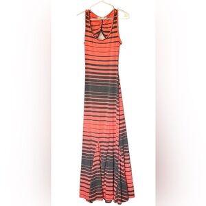 Liberty Love Womens Pink Gray Striped Short Sleeve Maxi Dress Sz S